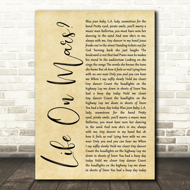 Elton John Tiny Dancer Rustic Script Decorative Wall Art Gift Song Lyric Print