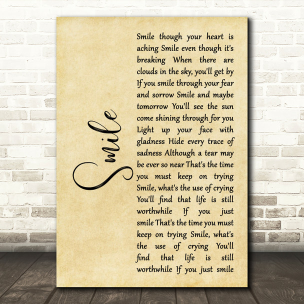 Nat King Cole Smile Rustic Script Decorative Wall Art Gift Song Lyric Print