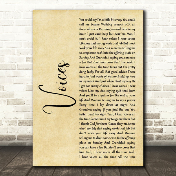 Chris Young Voices Rustic Script Decorative Wall Art Gift Song Lyric Print