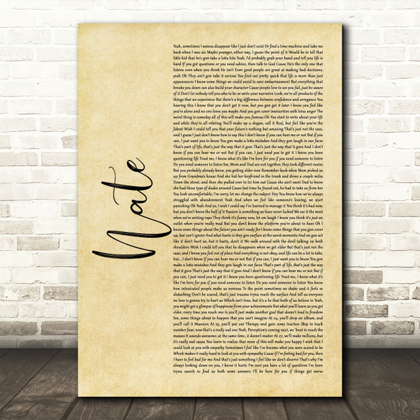 NF Nate Rustic Script Decorative Wall Art Gift Song Lyric Print