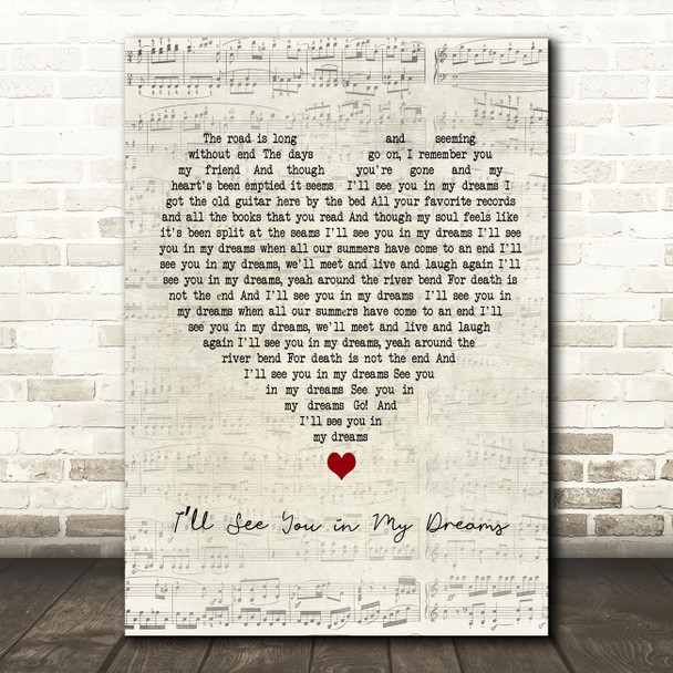 Bruce Springsteen Ill See You in My Dreams Script Heart Decorative Wall Art Gift Song Lyric Print