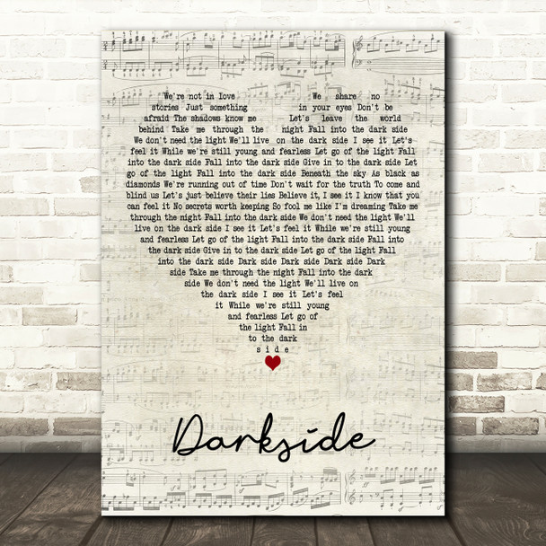 Alan Walker, Au Ra & Tomine Harket Darkside Script Heart Decorative Wall Art Gift Song Lyric Print