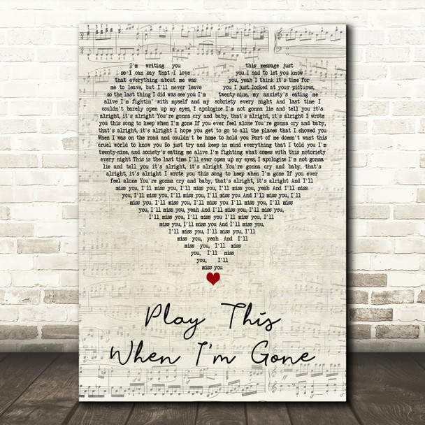 Machine Gun Kelly Play This When Im Gone Script Heart Decorative Wall Art Gift Song Lyric Print