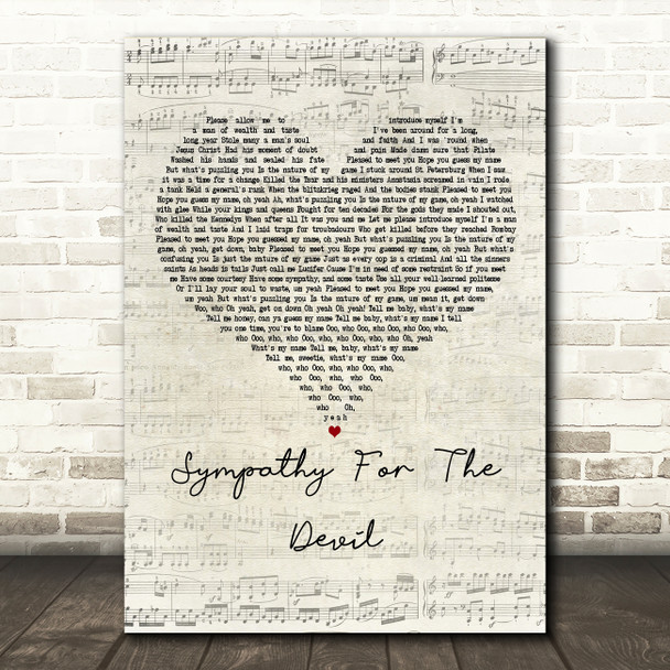 The Rolling Stones Sympathy For The Devil Script Heart Decorative Wall Art Gift Song Lyric Print