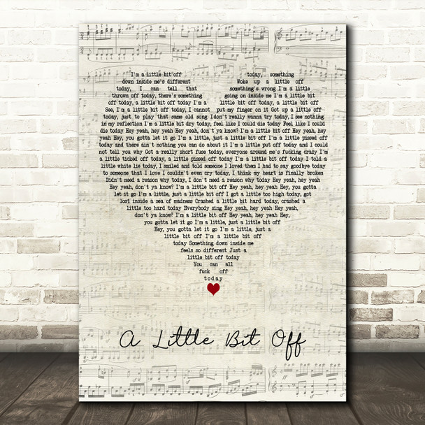 Five Finger Death Punch A Little Bit Off Script Heart Decorative Wall Art Gift Song Lyric Print