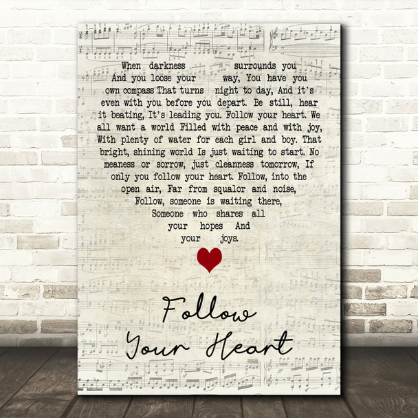 Urinetown The Musical Follow Your Heart Script Heart Decorative Wall Art Gift Song Lyric Print