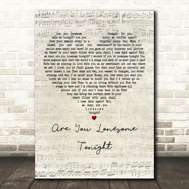 Elvis Presley Are You Lonesome Tonight Script Heart Decorative Wall Art Gift Song Lyric Print
