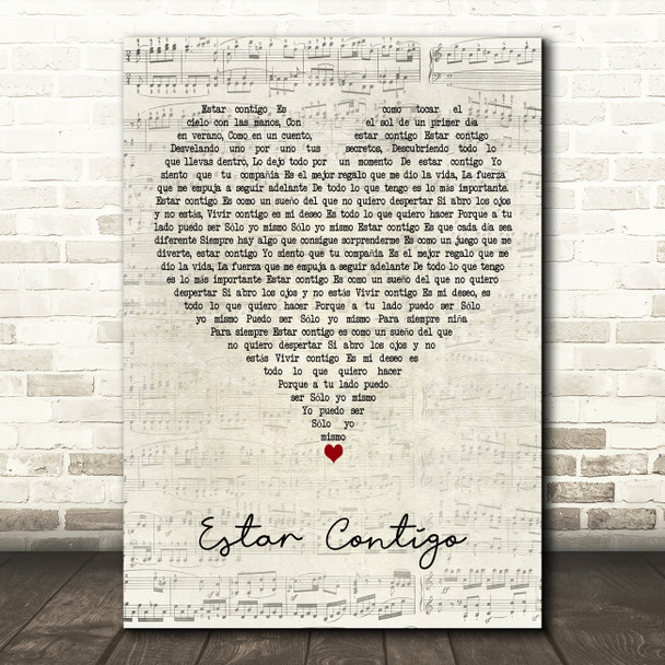 Alex Ubago Jorge & Lena. Estar Contigo Script Heart Decorative Wall Art Gift Song Lyric Print