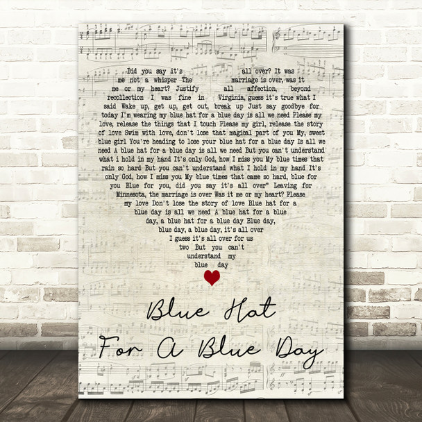 Nick Heyward Blue Hat For A Blue Day Script Heart Decorative Wall Art Gift Song Lyric Print