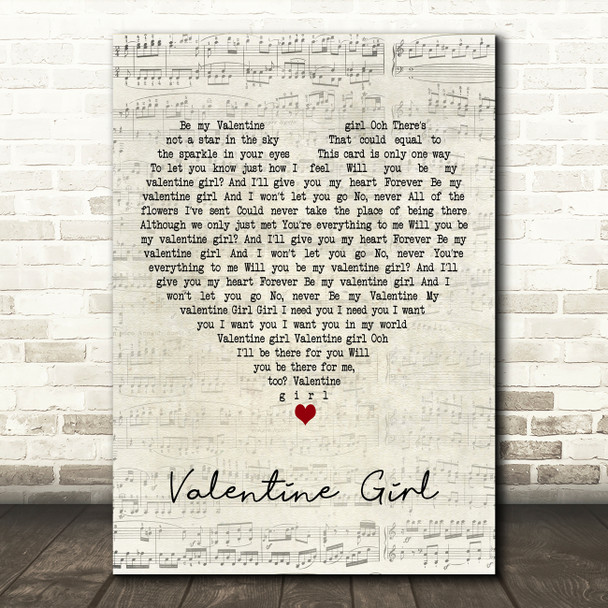 New Kids on the Block Valentine Girl Script Heart Decorative Wall Art Gift Song Lyric Print