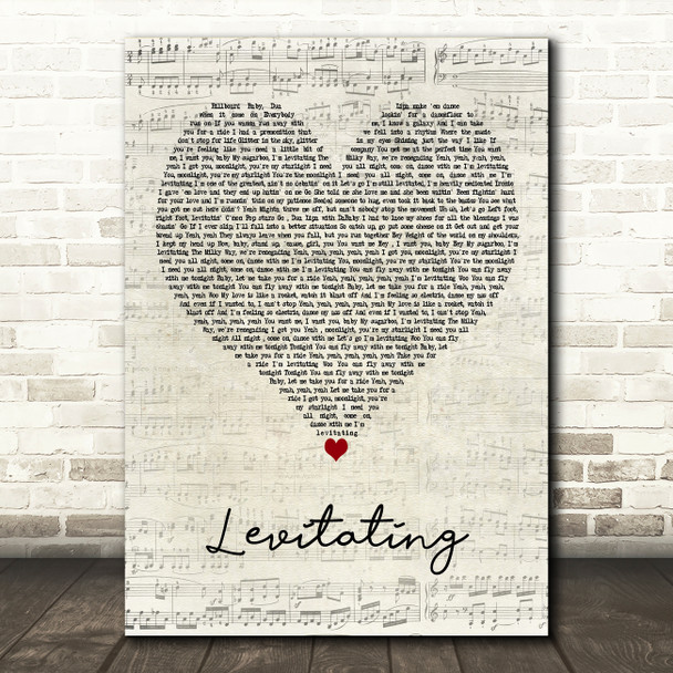 Dua Lipa Featuring DaBaby Levitating Script Heart Decorative Wall Art Gift Song Lyric Print