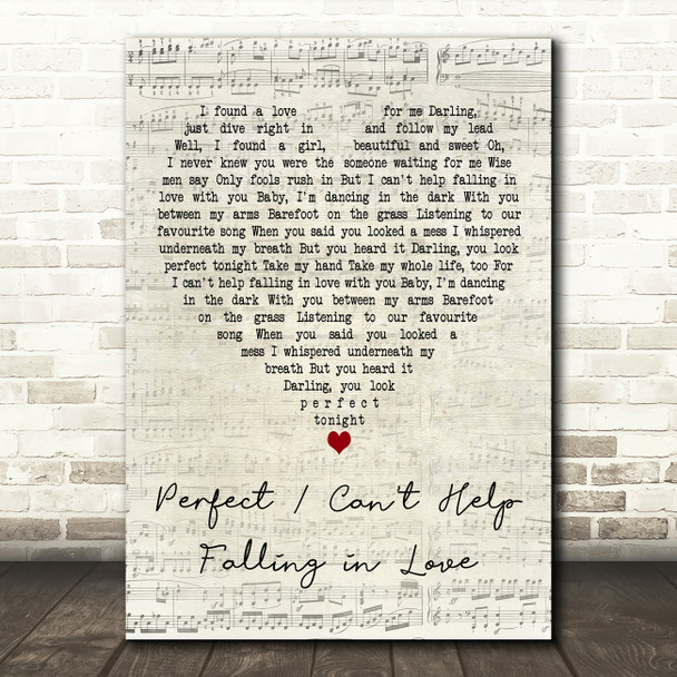 Btwn Us Perfect - Can't Help Falling in Love Script Heart Decorative Gift Song Lyric Print