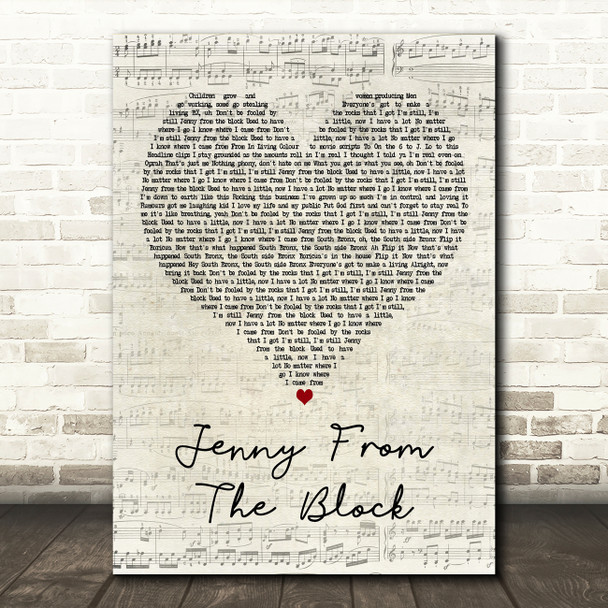 Jennifer Lopez Jenny from the Block Script Heart Decorative Wall Art Gift Song Lyric Print