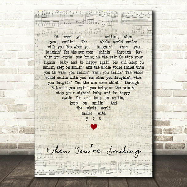 Louis Armstrong When Youre Smiling Script Heart Decorative Wall Art Gift Song Lyric Print