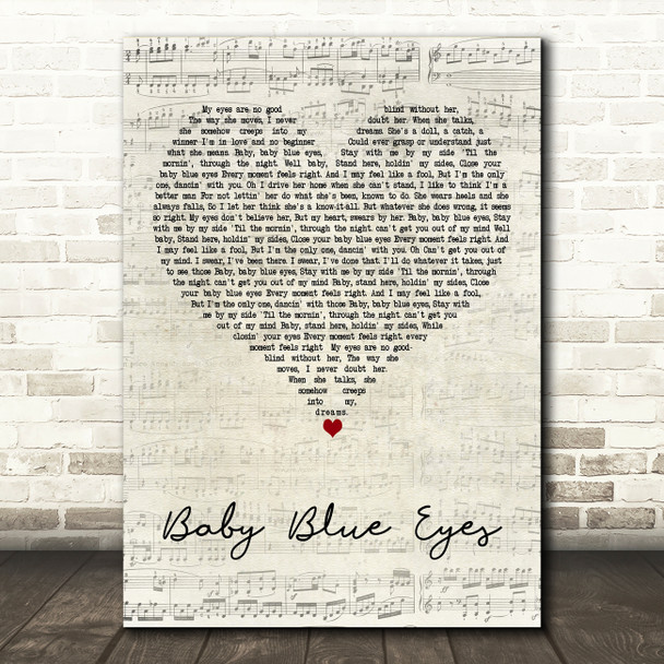 A Rocket To The Moon Baby Blue Eyes Script Heart Decorative Wall Art Gift Song Lyric Print