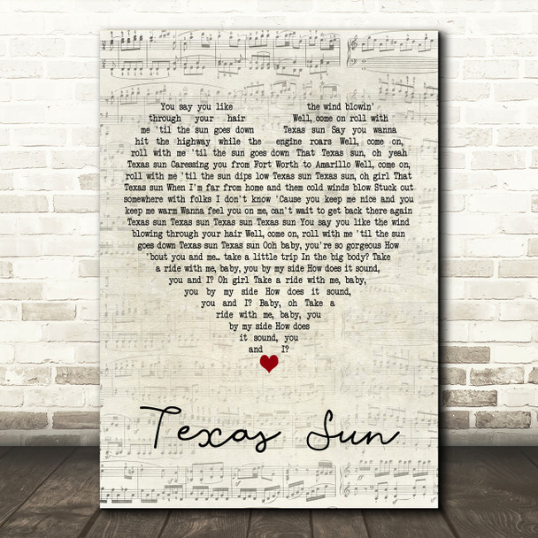 Khruangbin & Leon Bridges Texas Sun Script Heart Decorative Wall Art Gift Song Lyric Print