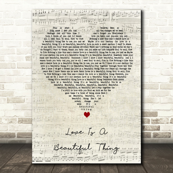 Al Green Love Is A Beautiful Thing Script Heart Decorative Wall Art Gift Song Lyric Print