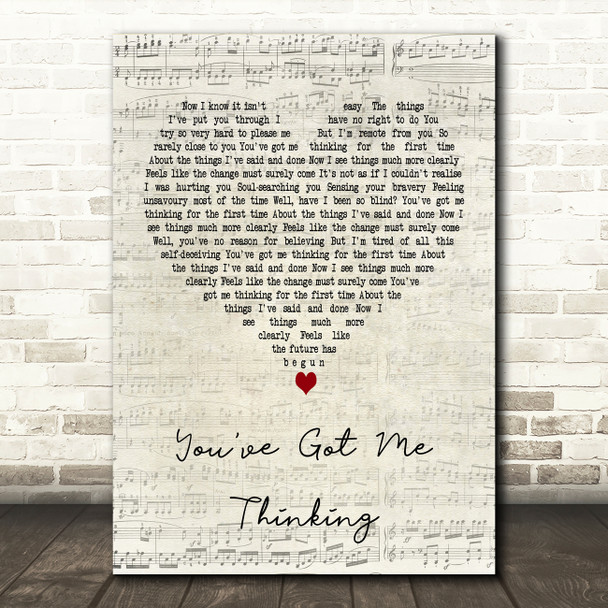 The Beloved You've Got Me Thinking Script Heart Decorative Wall Art Gift Song Lyric Print