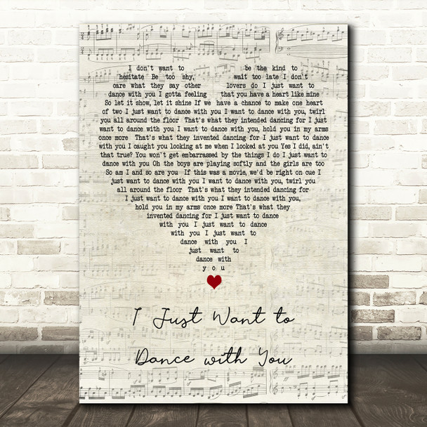 George Strait I Just Want to Dance with You Script Heart Decorative Gift Song Lyric Print