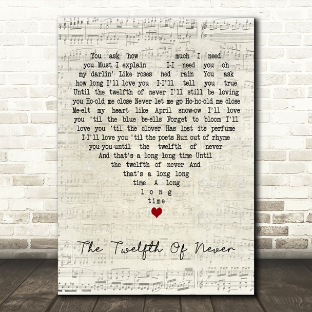 Cliff Richard The Twelfth Of Never Script Heart Decorative Wall Art Gift Song Lyric Print