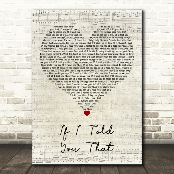 Whitney Houston If I Told You That Script Heart Decorative Wall Art Gift Song Lyric Print