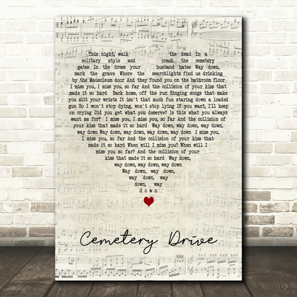 My Chemical Romance Cemetery Drive Script Heart Decorative Wall Art Gift Song Lyric Print