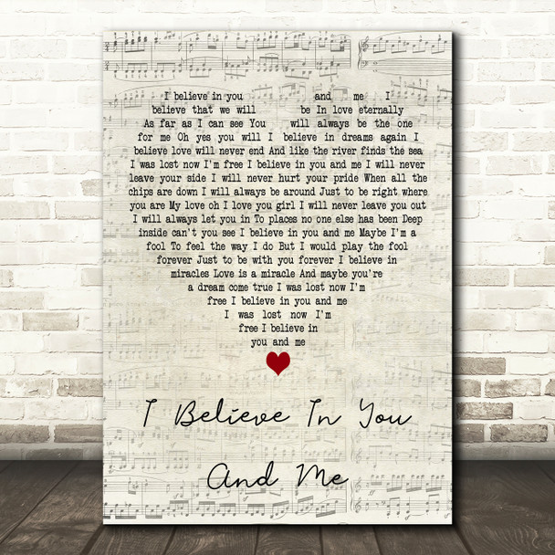 Four Tops I Believe In You And Me Script Heart Decorative Wall Art Gift Song Lyric Print