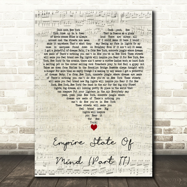 Alicia Keys Empire State Of Mind (Part II) Script Heart Decorative Gift Song Lyric Print