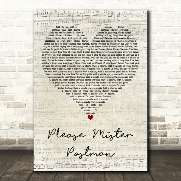 The Beatles Please Mister Postman Script Heart Decorative Wall Art Gift Song Lyric Print