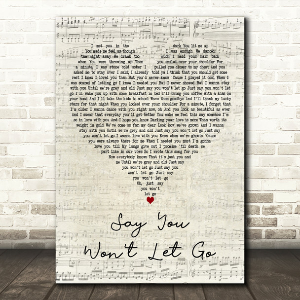 James Arthur Say You Wont Let Go Script Heart Decorative Wall Art Gift Song Lyric Print