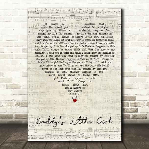 Robin Horlock Daddys Little Girl Script Heart Decorative Wall Art Gift Song Lyric Print