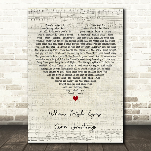 John McCormack When Irish Eyes Are Smiling Script Heart Decorative Gift Song Lyric Print