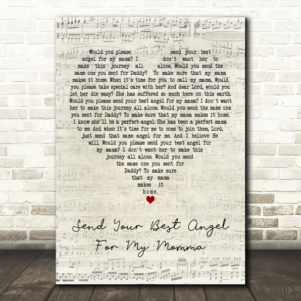 The Singing Cookes Send Your Best Angel For My Momma Script Heart Gift Song Lyric Print