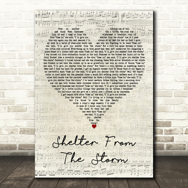 Bob Dylan Shelter From the Storm Script Heart Decorative Wall Art Gift Song Lyric Print