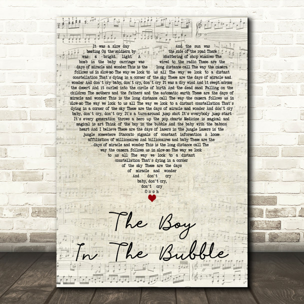 Paul Simon The Boy in the Bubble Script Heart Decorative Wall Art Gift Song Lyric Print