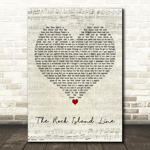 Johnny Cash The Rock Island Line Script Heart Decorative Wall Art Gift Song Lyric Print