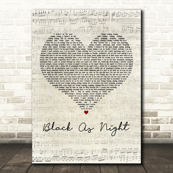 Nahko And Medicine For The People Black As Night Script Heart Wall Art Song Lyric Print