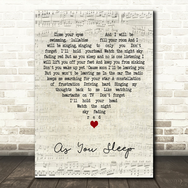 Something Corporate As You Sleep Script Heart Decorative Wall Art Gift Song Lyric Print