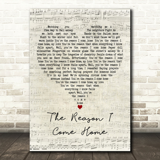 Ron Pope The Reason I Come Home Script Heart Decorative Wall Art Gift Song Lyric Print