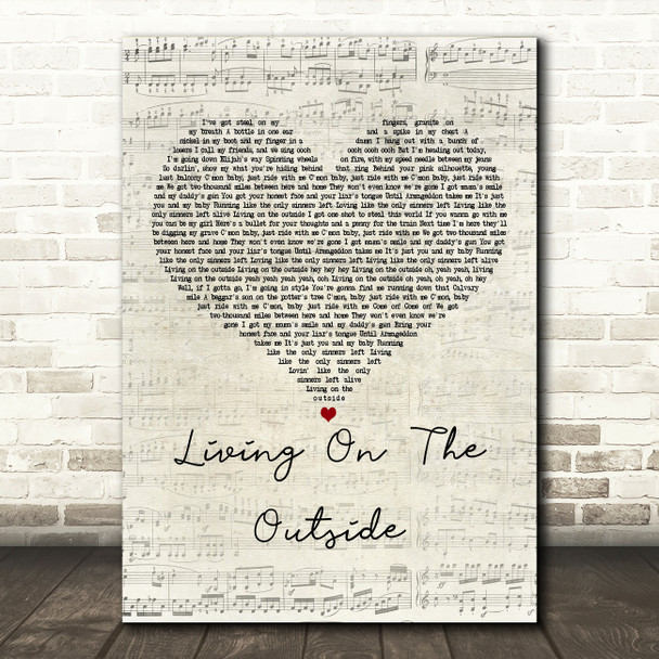 Meat Loaf Living On The Outside Script Heart Decorative Wall Art Gift Song Lyric Print