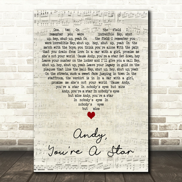 The Killers Andy, Youre A Star Script Heart Decorative Wall Art Gift Song Lyric Print