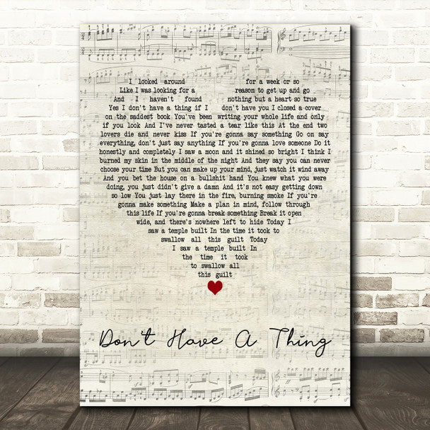 Dan Andriano Don't Have A Thing Script Heart Decorative Wall Art Gift Song Lyric Print