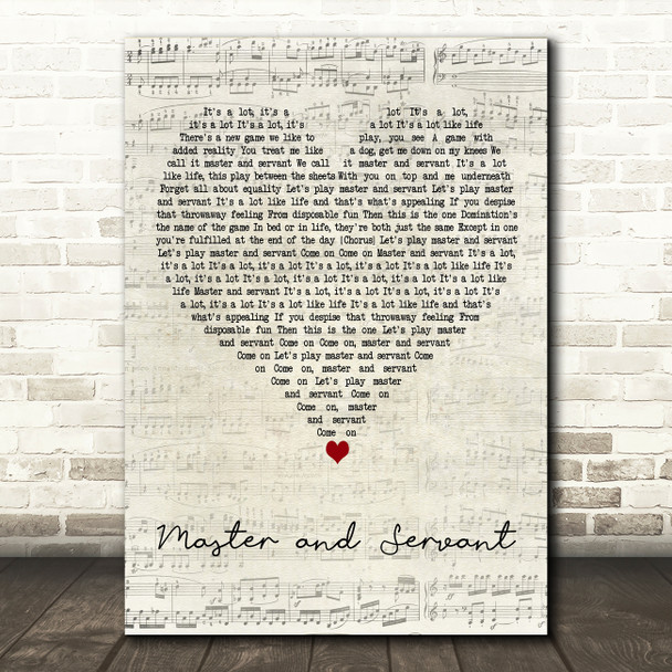 Depeche Mode Master and Servant Script Heart Decorative Wall Art Gift Song Lyric Print