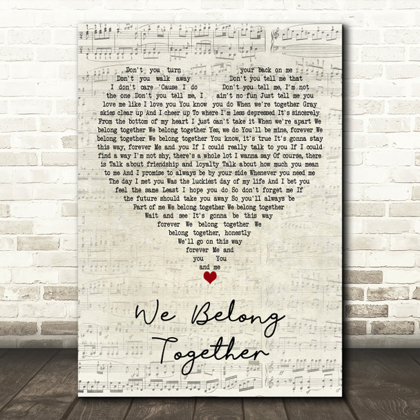 Randy Newman We Belong Together Script Heart Decorative Wall Art Gift Song Lyric Print