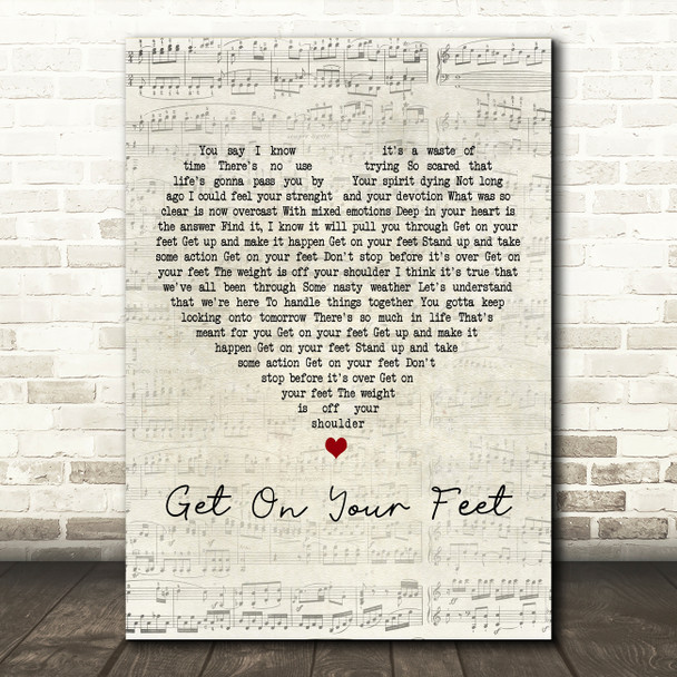 Gloria Estefan Get On Your Feet Script Heart Decorative Wall Art Gift Song Lyric Print