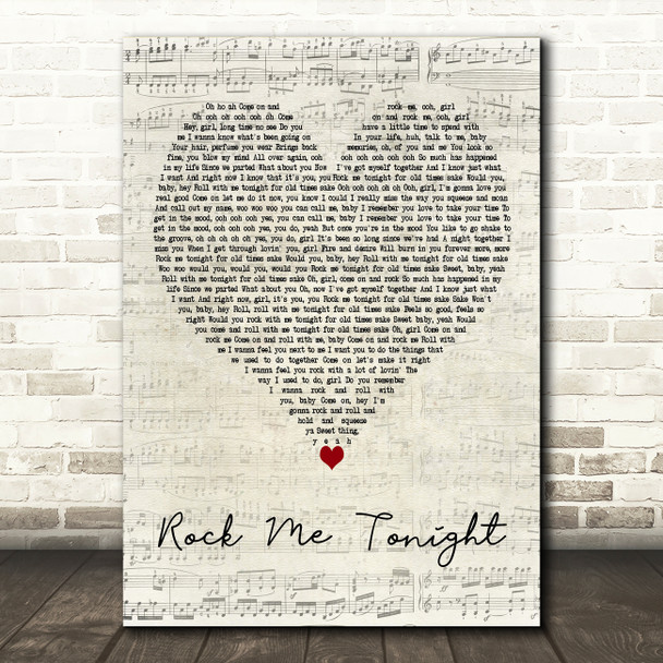 Freddie Jackson Rock Me Tonight Script Heart Decorative Wall Art Gift Song Lyric Print
