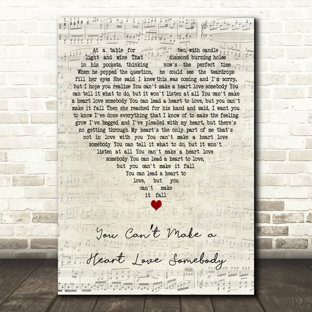 George Strait You Cant Make a Heart Love Somebody Script Heart Gift Song Lyric Print