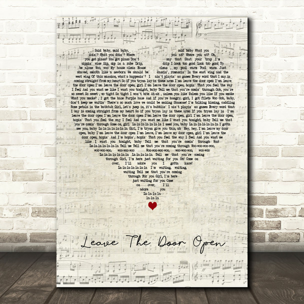 Silk Sonic Leave The Door Open Script Heart Decorative Wall Art Gift Song Lyric Print