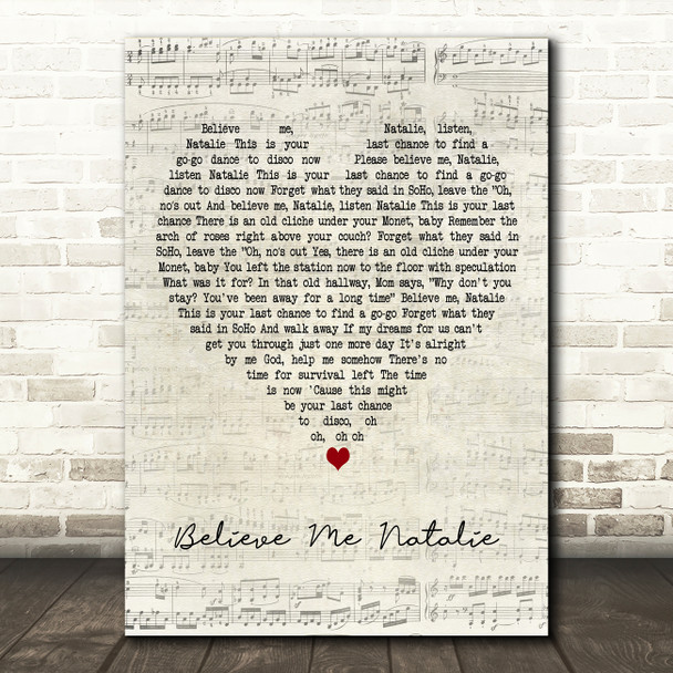 The Killers Believe Me Natalie Script Heart Decorative Wall Art Gift Song Lyric Print