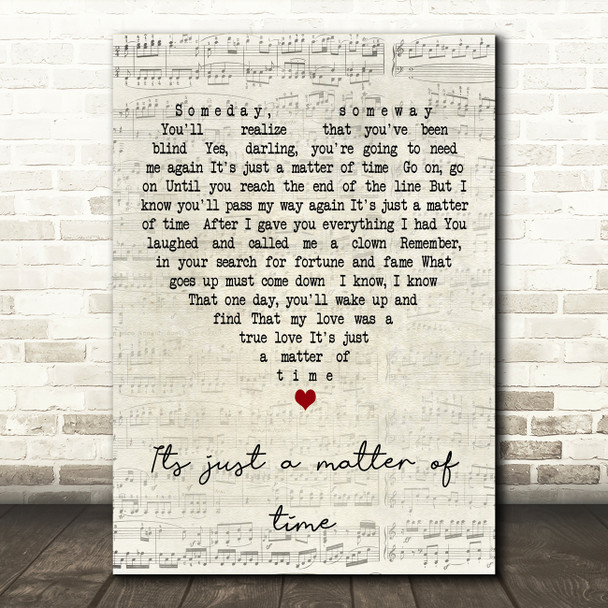 Brook Benton Its Just a Matter of Time Script Heart Decorative Gift Song Lyric Print